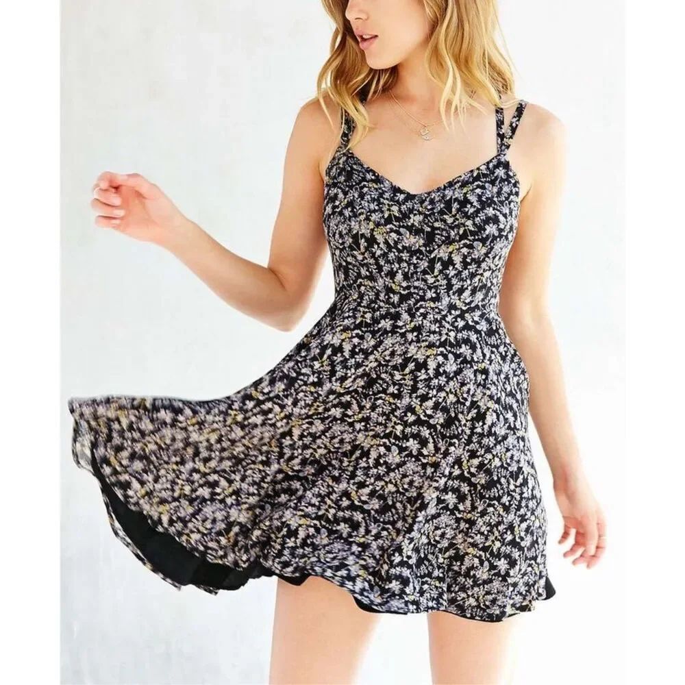 Kimchi Blue Scarlett Fit + Flare Black Floral Dress